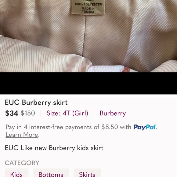 Re-Posh Kids Burberry skirt. 4T - Picture 4 of 5